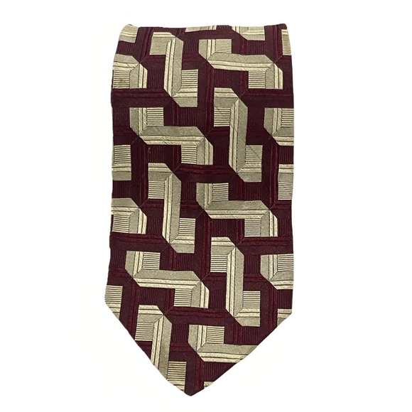 Hickey Freeman Brand Hand Sewn In The US 100% Fine Italian Silk Geometric - Picture 3 of 8